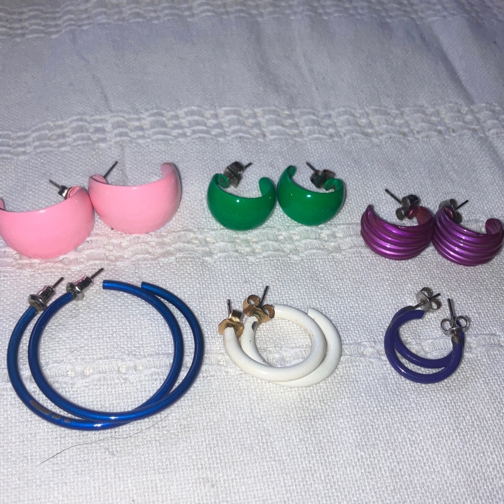 Vintage Multicolor Hoop‎ Earrings Set of 6 Pair